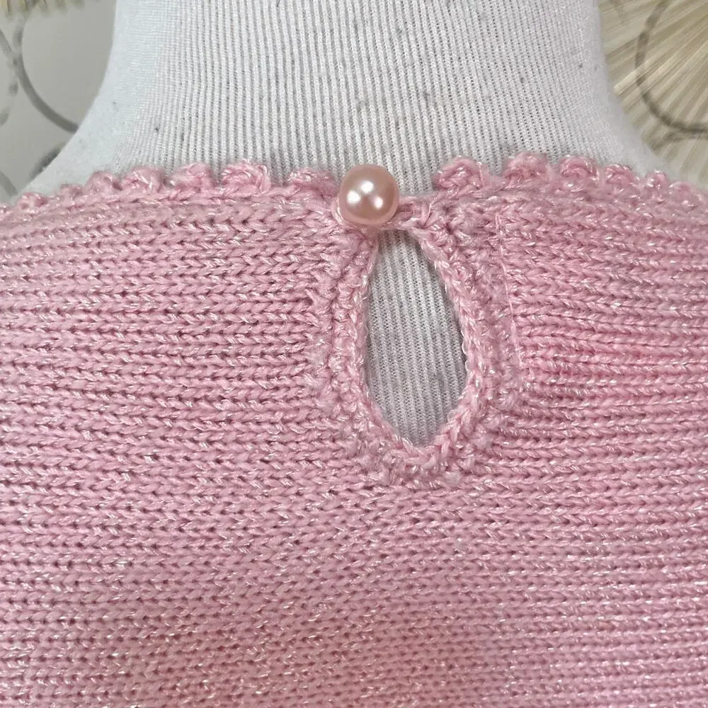 VTG Jaclyn Smith Womens Knit Sweater M Pastel Pink Beaded Coquette Floral Dainty - Picture 11 of 16